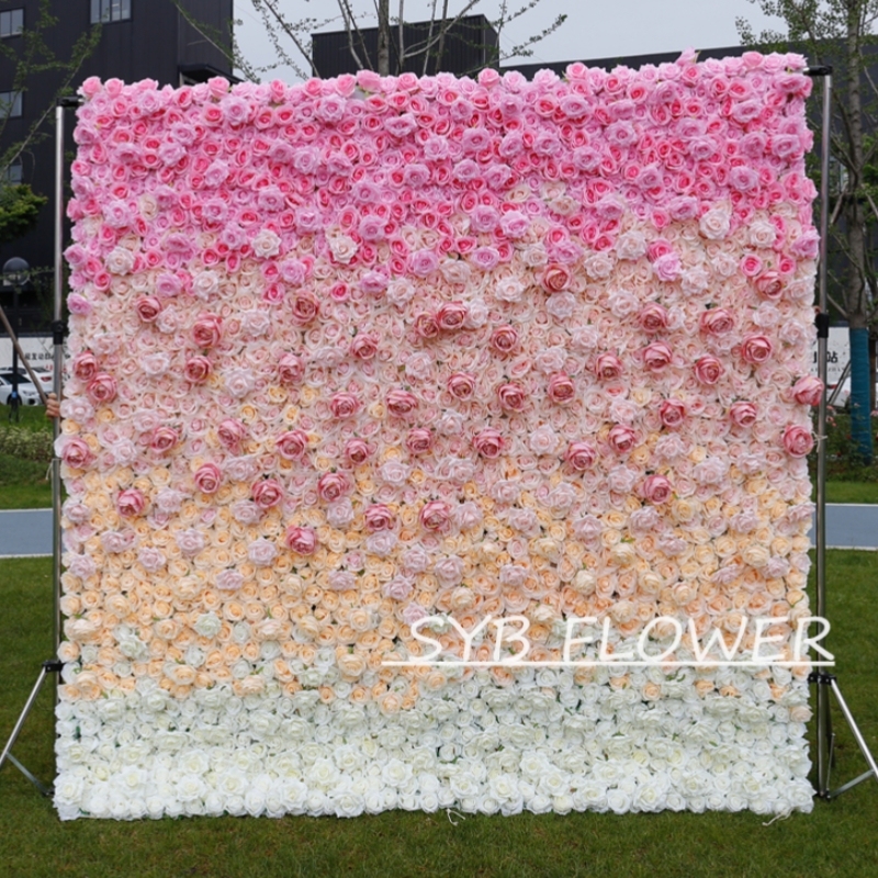 #BDJ007 Customized 3D/5D Cloth Back Roll up Articifial Flower Wall Backdrop For Wedding Event Party Decoration