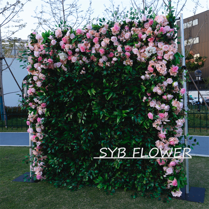 #BD072 Customized 3D/5D Cloth Back Roll up Articifial Flower Wall Backdrop For Wedding Event Party Decoration
