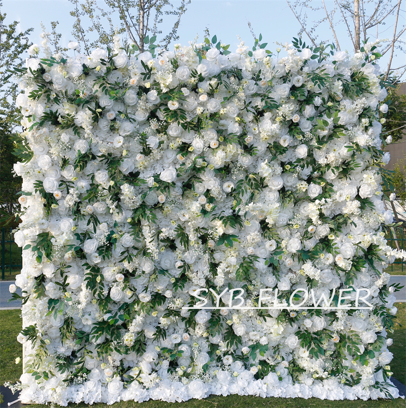 #BD126 Customized 3D/5D Cloth Back Roll up Articifial Flower Wall Backdrop For Wedding Event Party Decoration