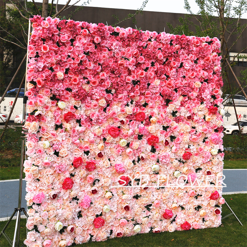 #BDJ006 Customized 3D/5D Cloth Back Roll up Articifial Flower Wall Backdrop For Wedding Event Party Decoration