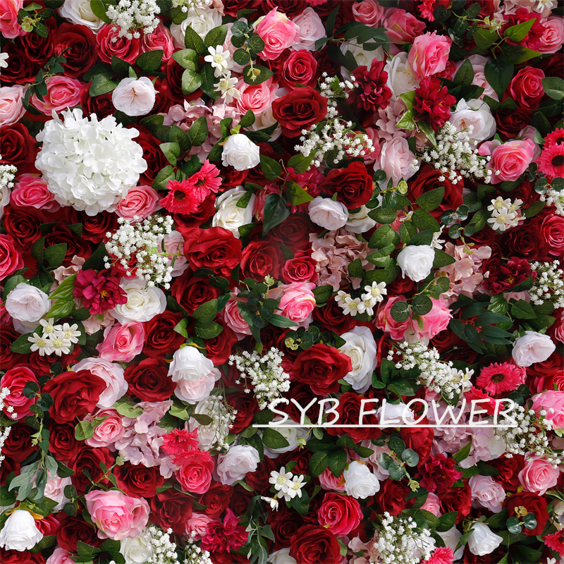 #BD059 Customized 3D/5D Cloth Back Roll up Articifial Flower Wall Backdrop For Wedding Event Party Decoration