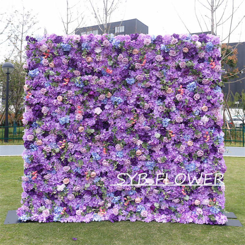 #BD077 Customized 3D/5D Cloth Back Roll up Articifial Flower Wall Backdrop For Wedding Event Party Decoration