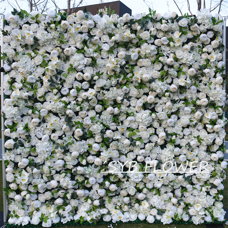 #BD079 Customized 3D/5D Cloth Back Roll up Articifial Flower Wall Backdrop For Wedding Event Party Decoration