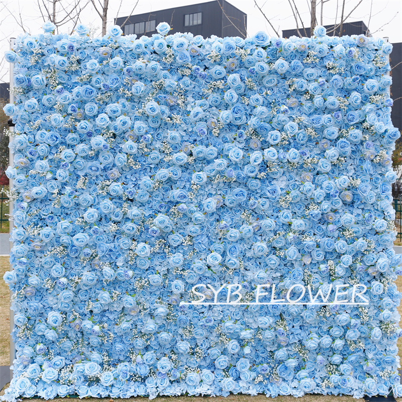 #BD097 Customized 3D/5D Cloth Back Roll up Articifial Flower Wall Backdrop For Wedding Event Party Decoration