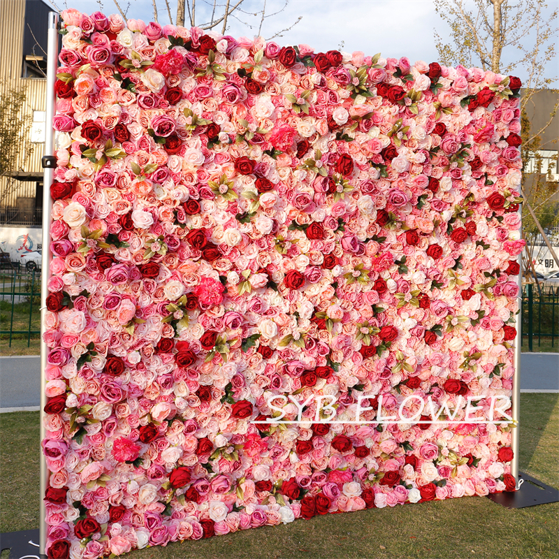#BD068 Customized 3D/5D Cloth Back Roll up Articifial Flower Wall Backdrop For Wedding Event Party Decoration