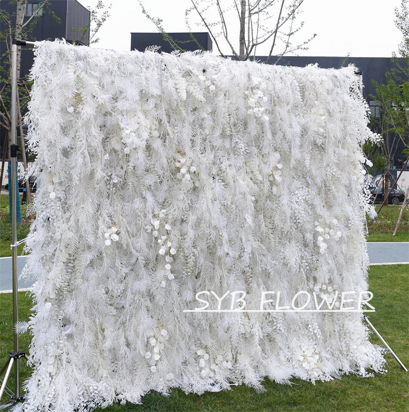 #HE-BD029 Customized 3D/5D Cloth Back Roll up Articifial Flower Wall Backdrop For Wedding Event Party Decoration