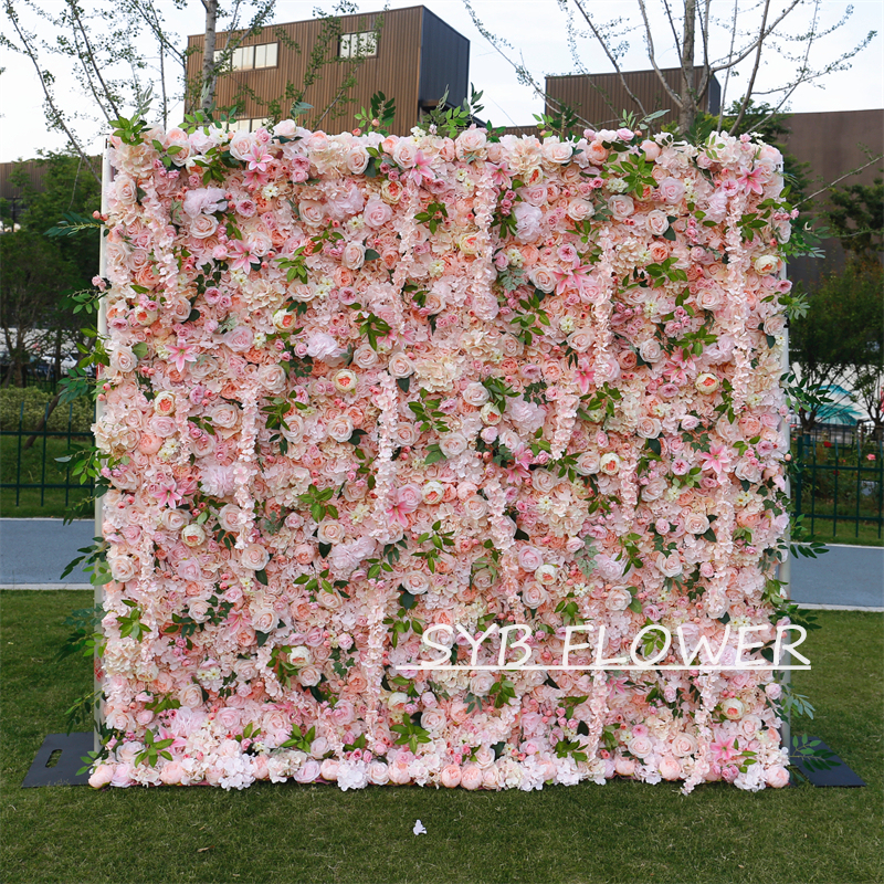 #BD062 Customized 3D/5D Cloth Back Roll up Articifial Flower Wall Backdrop For Wedding Event Party Decoration