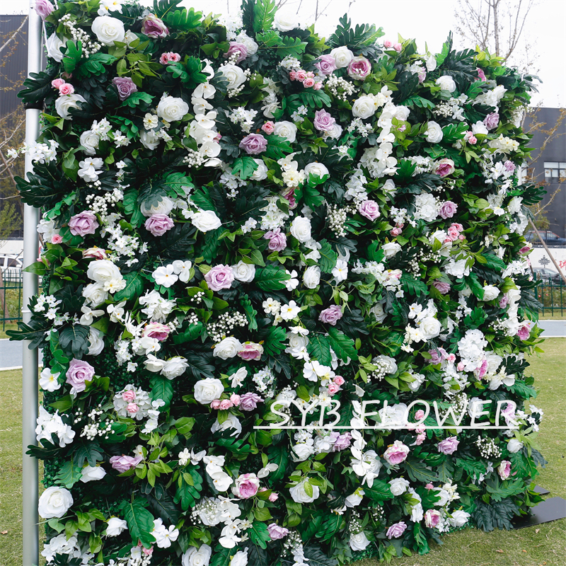 #BD076 Customized 3D/5D Cloth Back Roll up Articifial Flower Wall Backdrop For Wedding Event Party Decoration