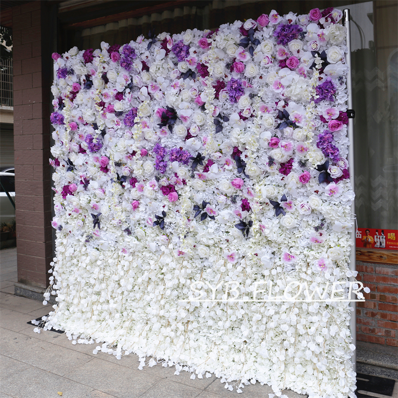 #BD083 Customized 3D/5D Cloth Back Roll up Articifial Flower Wall Backdrop For Wedding Event Party Decoration