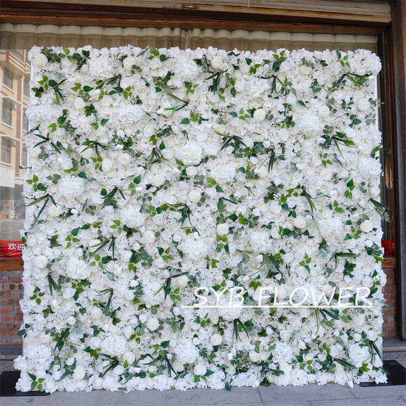 #BD068 Customized 3D/5D Cloth Back Roll up Articifial Flower Wall Backdrop For Wedding Event Party Decoration