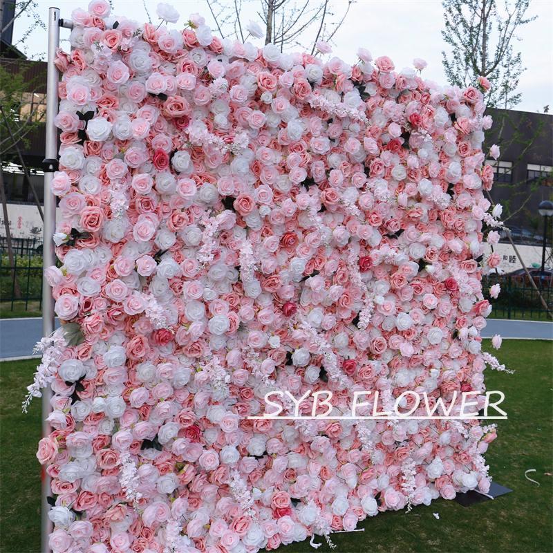 #BD102 Customized 3D/5D Cloth Back Roll up Articifial Flower Wall Backdrop For Wedding Event Party Decoration