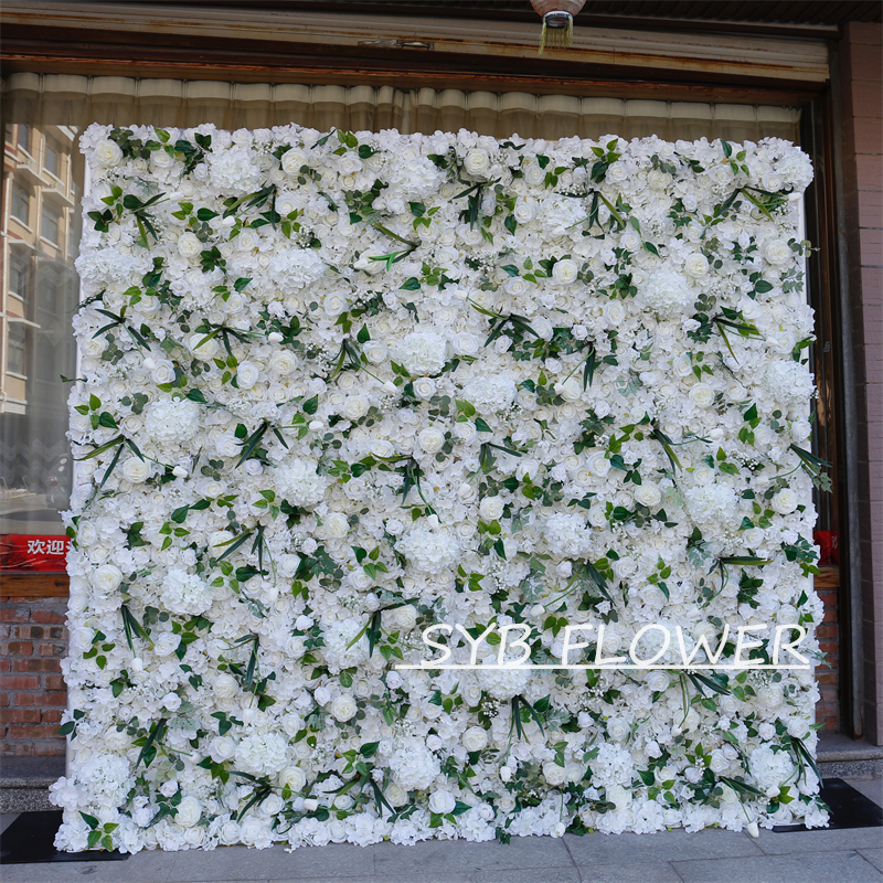 #BD068 Customized 3D/5D Cloth Back Roll up Articifial Flower Wall Backdrop For Wedding Event Party Decoration