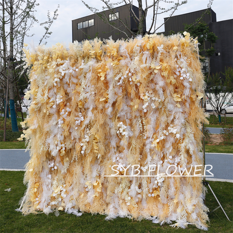 #HE-BD028 Customized 3D/5D Cloth Back Roll up Articifial Flower Wall Backdrop For Wedding Event Party Decoration