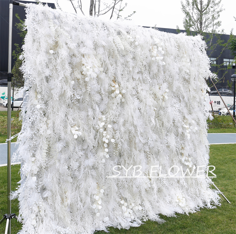 #HE-BD029 Customized 3D/5D Cloth Back Roll up Articifial Flower Wall Backdrop For Wedding Event Party Decoration