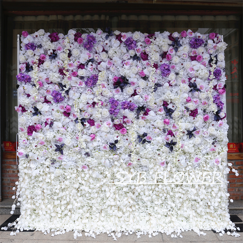#BD083 Customized 3D/5D Cloth Back Roll up Articifial Flower Wall Backdrop For Wedding Event Party Decoration
