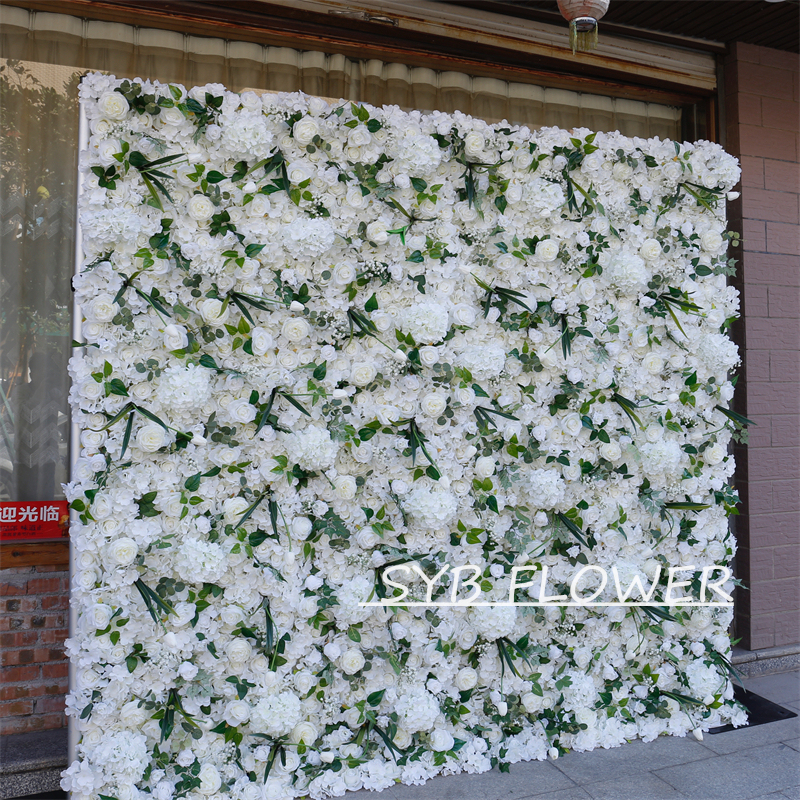 #BD068 Customized 3D/5D Cloth Back Roll up Articifial Flower Wall Backdrop For Wedding Event Party Decoration