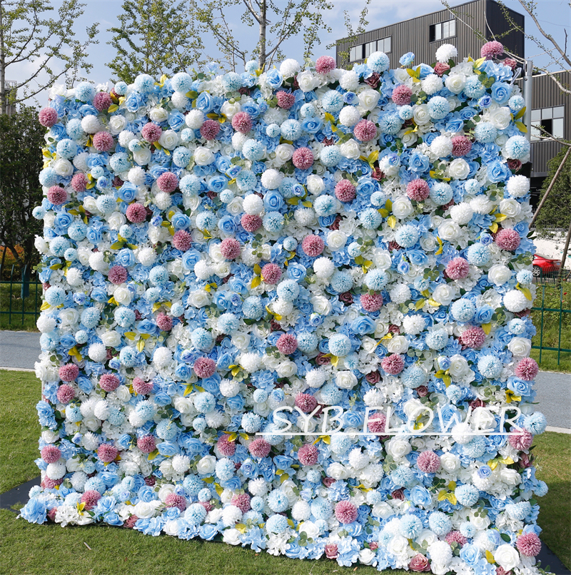 #BD124 Customized 3D/5D Cloth Back Roll up Articifial Flower Wall Backdrop For Wedding Event Party Decoration