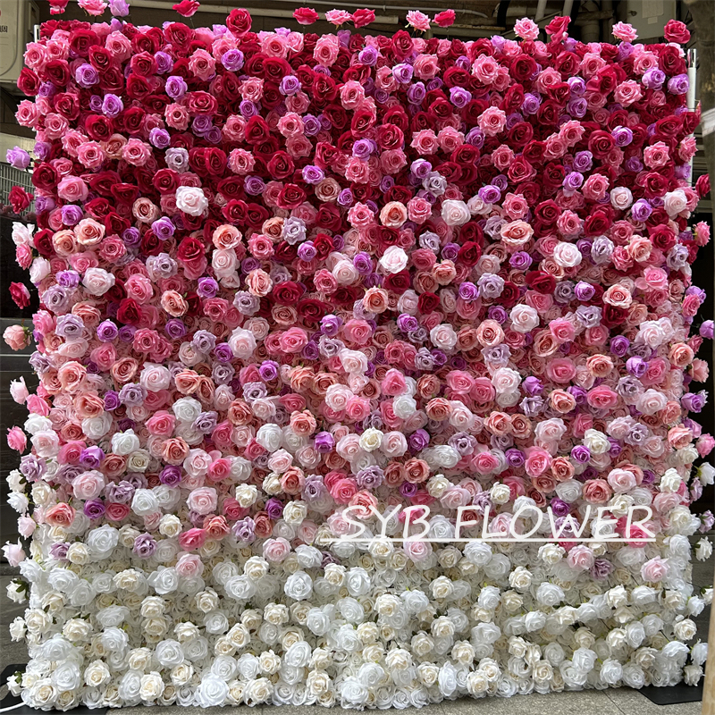 #BDJ120 Customized 3D/5D Cloth Back Roll up Articifial Flower Wall Backdrop For Wedding Event Party Decoration