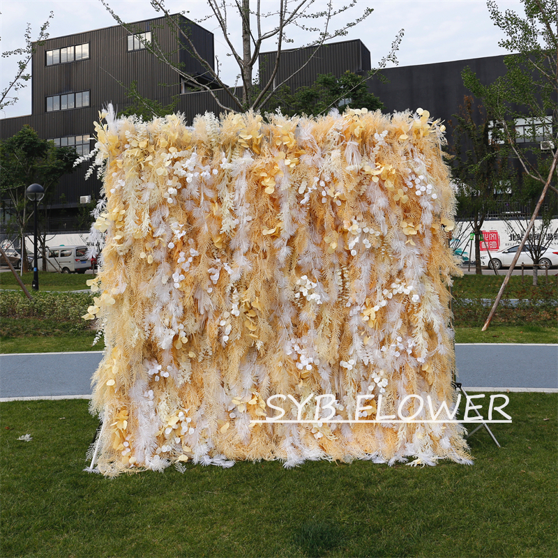 #HE-BD028 Customized 3D/5D Cloth Back Roll up Articifial Flower Wall Backdrop For Wedding Event Party Decoration