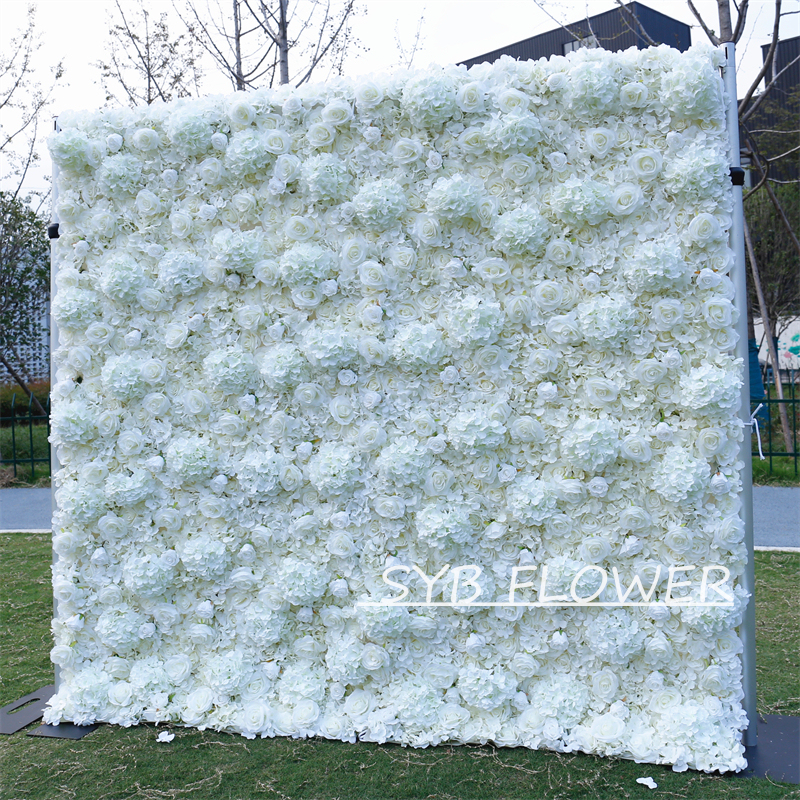 #BD061 Customized 3D/5D Cloth Back Roll up Articifial Flower Wall Backdrop For Wedding Event Party Decoration