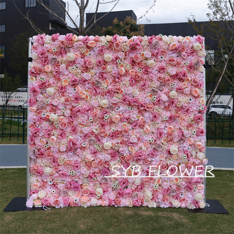 #BD065 Customized 3D/5D Cloth Back Roll up Articifial Flower Wall Backdrop For Wedding Event Party Decoration