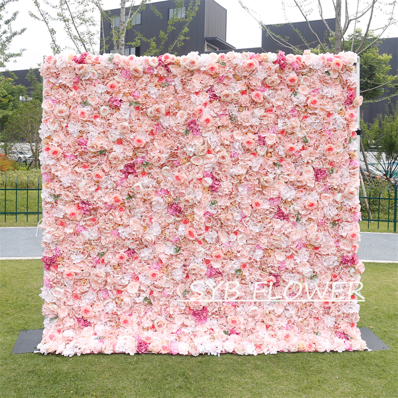 #BD118 Customized 3D/5D Cloth Back Roll up Articifial Flower Wall Backdrop For Wedding Event Party Decoration