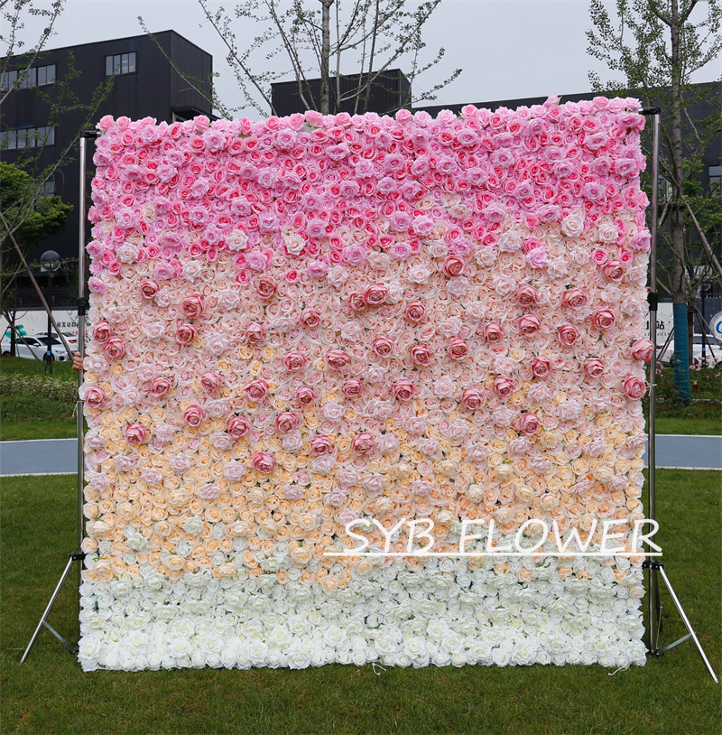#BDJ007 Customized 3D/5D Cloth Back Roll up Articifial Flower Wall Backdrop For Wedding Event Party Decoration