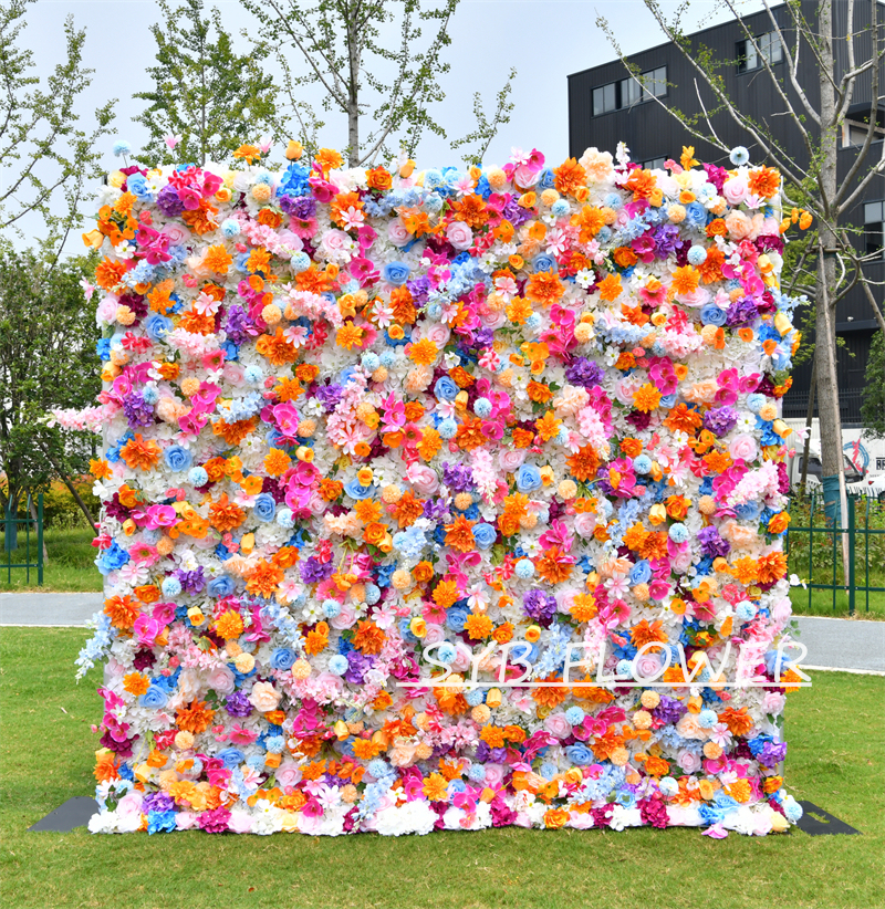 #BD120 Customized 3D/5D Cloth Back Roll up Articifial Flower Wall Backdrop For Wedding Event Party Decoration