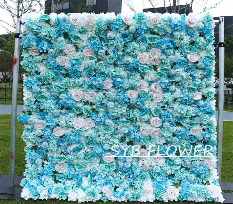 #BD109 Customized 3D/5D Cloth Back Roll up Articifial Flower Wall Backdrop For Wedding Event Party Decoration