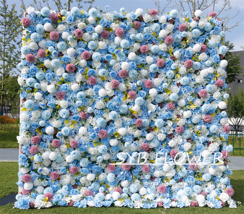 #BD124 Customized 3D/5D Cloth Back Roll up Articifial Flower Wall Backdrop For Wedding Event Party Decoration