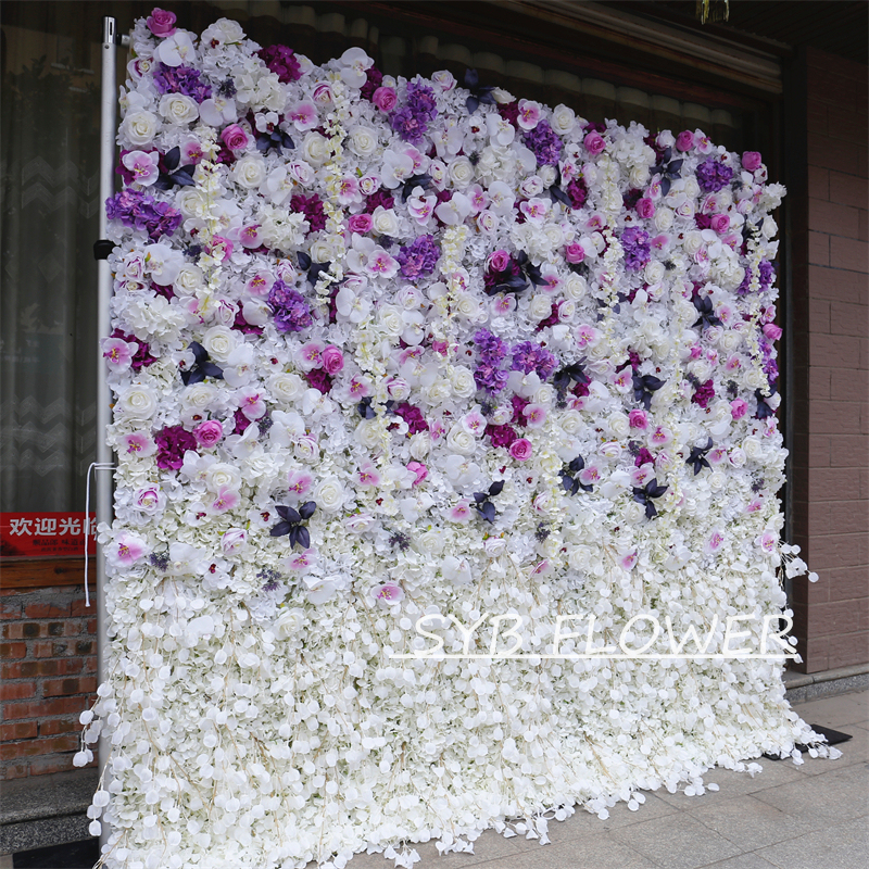 #BD083 Customized 3D/5D Cloth Back Roll up Articifial Flower Wall Backdrop For Wedding Event Party Decoration
