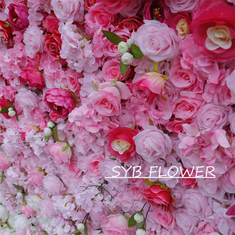 #BDJ008 Customized 3D/5D Cloth Back Roll up Articifial Flower Wall Backdrop For Wedding Event Party Decoration