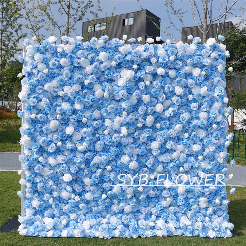 #BD123 Customized 3D/5D Cloth Back Roll up Articifial Flower Wall Backdrop For Wedding Event Party Decoration