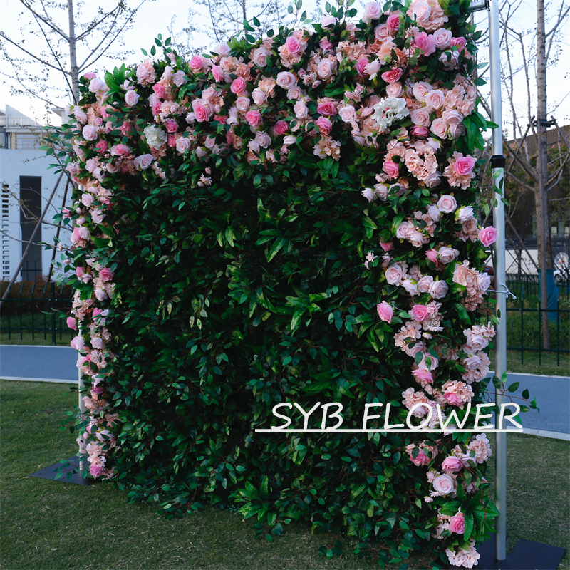 #BD072 Customized 3D/5D Cloth Back Roll up Articifial Flower Wall Backdrop For Wedding Event Party Decoration