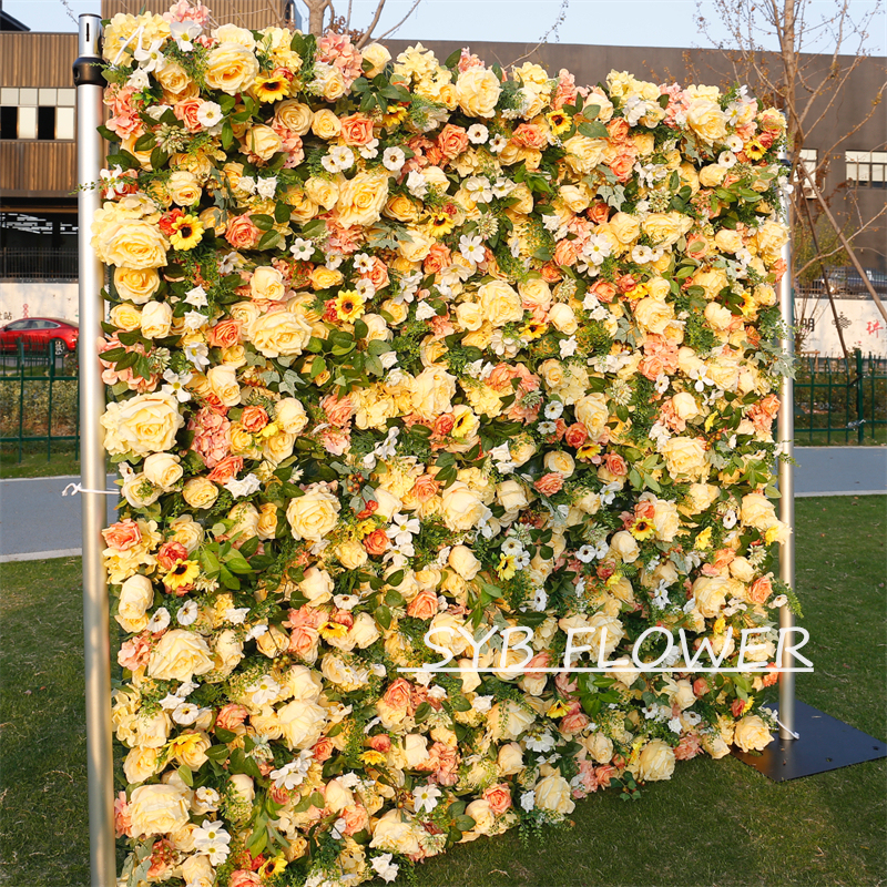 #BD087 Customized 3D/5D Cloth Back Roll up Articifial Flower Wall Backdrop For Wedding Event Party Decoration