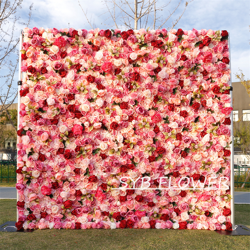#BD068 Customized 3D/5D Cloth Back Roll up Articifial Flower Wall Backdrop For Wedding Event Party Decoration
