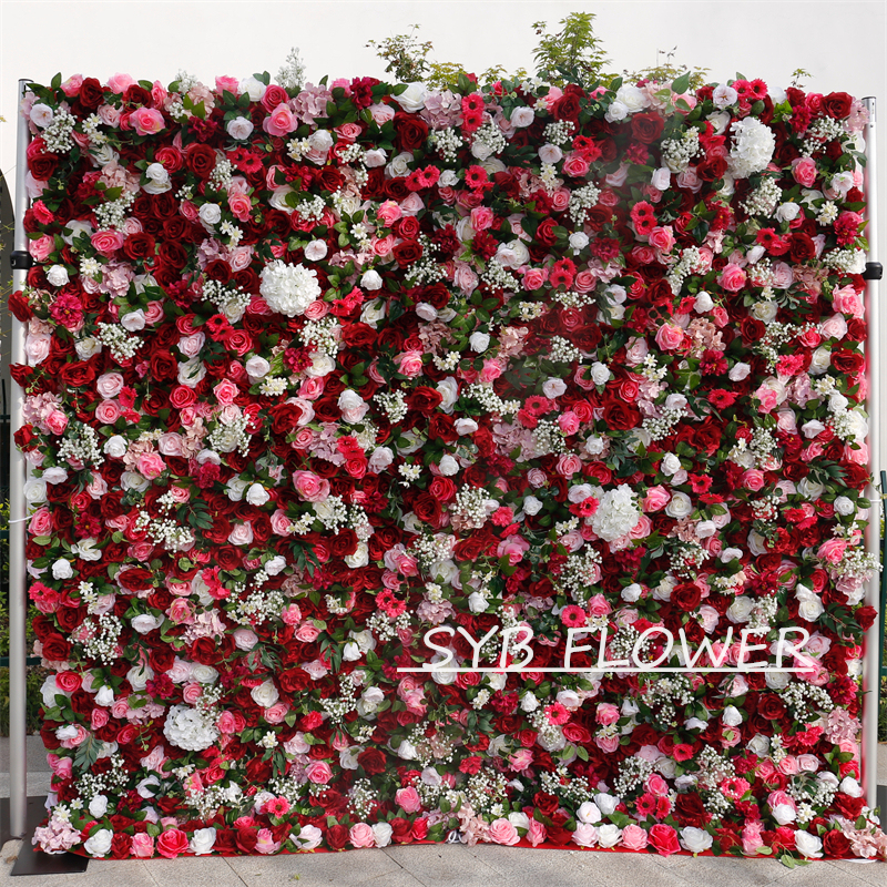 #BD059 Customized 3D/5D Cloth Back Roll up Articifial Flower Wall Backdrop For Wedding Event Party Decoration