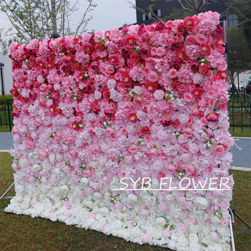 #BDJ008 Customized 3D/5D Cloth Back Roll up Articifial Flower Wall Backdrop For Wedding Event Party Decoration