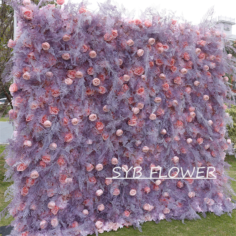 #HE-BD112 Customized 3D/5D Cloth Back Roll up Articifial Flower Wall Backdrop For Wedding Event Party Decoration