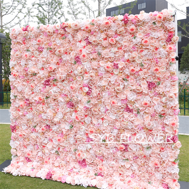 #BD118 Customized 3D/5D Cloth Back Roll up Articifial Flower Wall Backdrop For Wedding Event Party Decoration