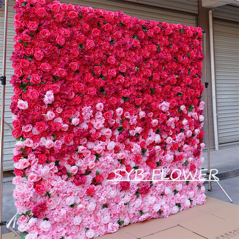 #BDJ002 Customized 3D/5D Cloth Back Roll up Articifial Flower Wall Backdrop For Wedding Event Party Decoration