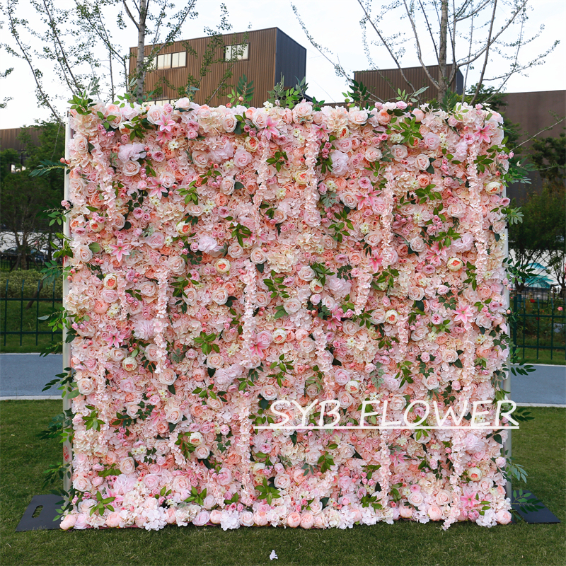 #BD062 Customized 3D/5D Cloth Back Roll up Articifial Flower Wall Backdrop For Wedding Event Party Decoration