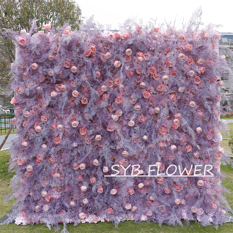 #HE-BD112 Customized 3D/5D Cloth Back Roll up Articifial Flower Wall Backdrop For Wedding Event Party Decoration