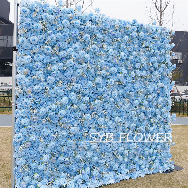 #BD097 Customized 3D/5D Cloth Back Roll up Articifial Flower Wall Backdrop For Wedding Event Party Decoration