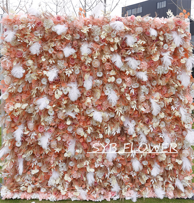 #BD092 Customized 3D/5D Cloth Back Roll up Articifial Flower Wall Backdrop For Wedding Event Party Decoration