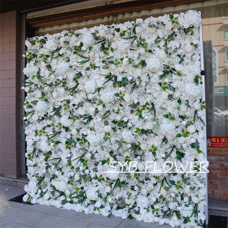 #BD068 Customized 3D/5D Cloth Back Roll up Articifial Flower Wall Backdrop For Wedding Event Party Decoration