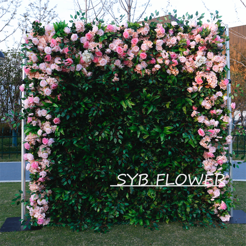 #BD072 Customized 3D/5D Cloth Back Roll up Articifial Flower Wall Backdrop For Wedding Event Party Decoration