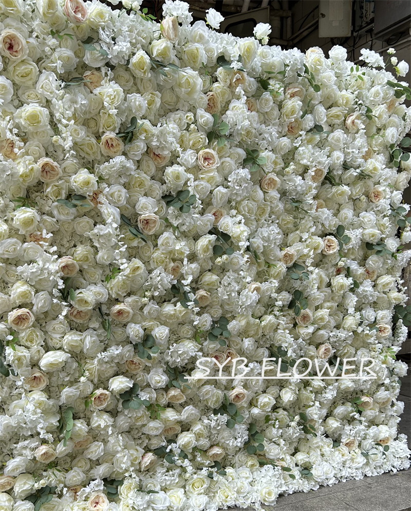 #BD119 Customized 3D/5D Cloth Back Roll up Articifial Flower Wall Backdrop For Wedding Event Party Decoration