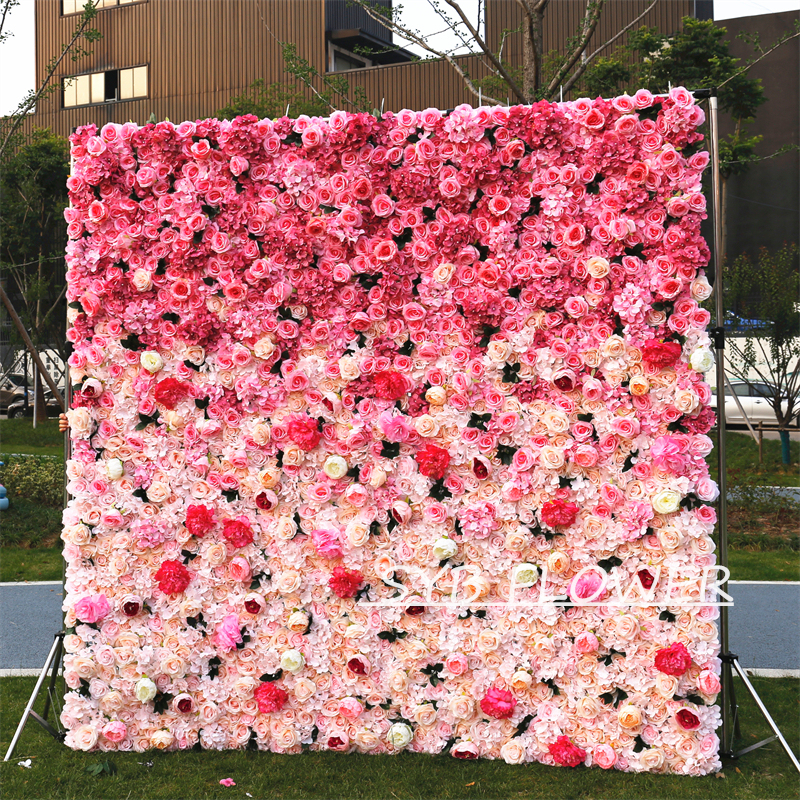#BDJ006 Customized 3D/5D Cloth Back Roll up Articifial Flower Wall Backdrop For Wedding Event Party Decoration
