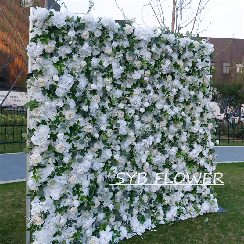 #BD103 Customized 3D/5D Cloth Back Roll up Articifial Flower Wall Backdrop For Wedding Event Party Decoration